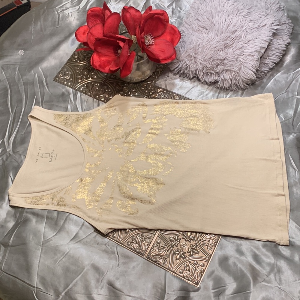 🌹Retro The Limited • Women's Beige & Gold Floral Perfect Tank Top - Picture 4 of 8